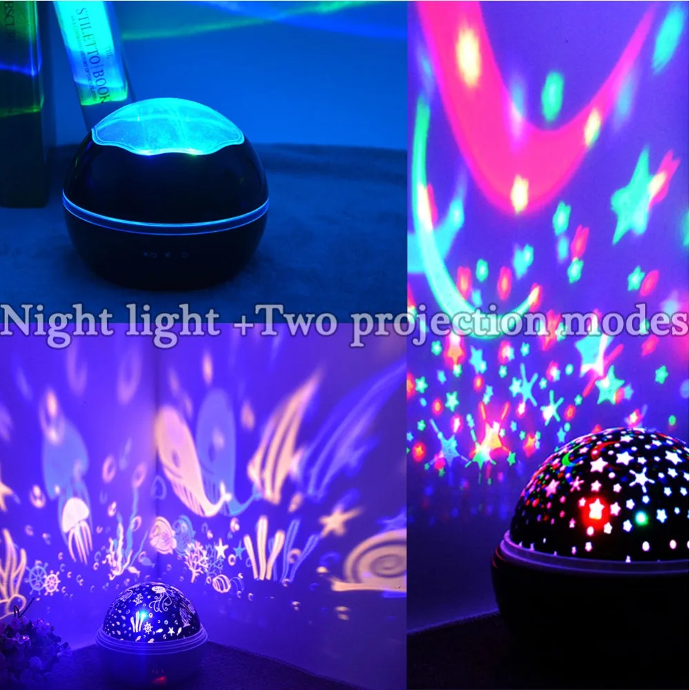 Ночник проектор Звездное небо и океан мир батарея/USB управляемая прикроватная