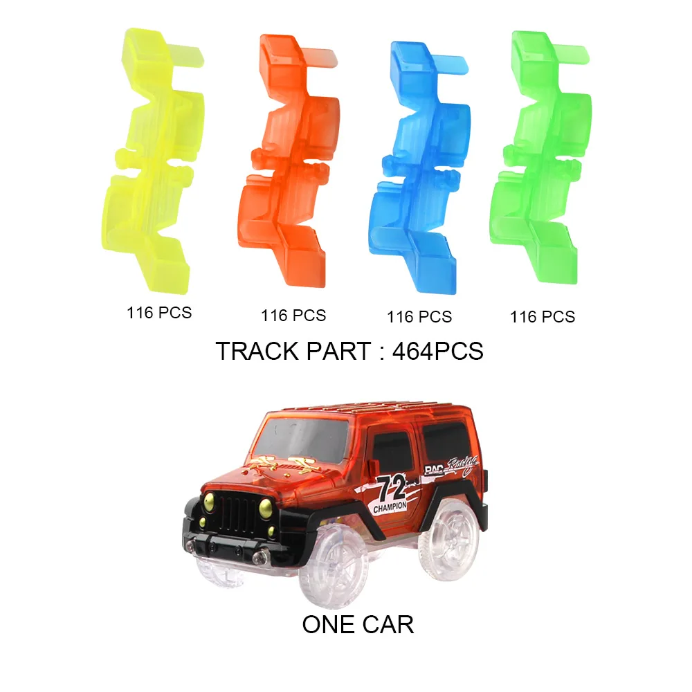 464 track 1 red car Светящийся в темноте гоночный автомобиль Трек светодиодный мигающий автомобиль модель DIY сборка отслеживающий рельс гибкий Железнодорожный игрушечный транспорт для детей - Цвет: 464 track 1 red car