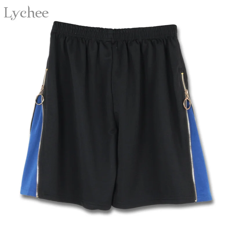 

Lychee Harajuku Punk Summer Women Shorts Side Ring Zipper Patchwork Elastic Waist Casual Loose Shorts Female