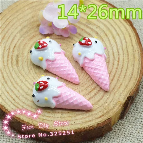 

resin flat back strawberry ice cream cone dessert crafts fordecoration 50pcs/lot 14*26mm