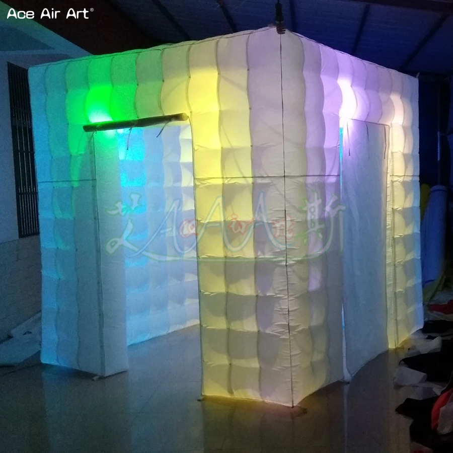 2.4m rainbow led cube inflatable photo booth backdrop wedding party canopy with 2 foldable door and free logo for sale - купить по