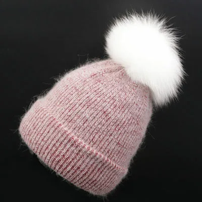 Wine - Fox Fur YWMQFUR зимние женские вязаные шапки с теплым натуральным мехом енота и белой лисы модные шапочки Женские плотные колпачки - Цвет: Wine - Fox Fur