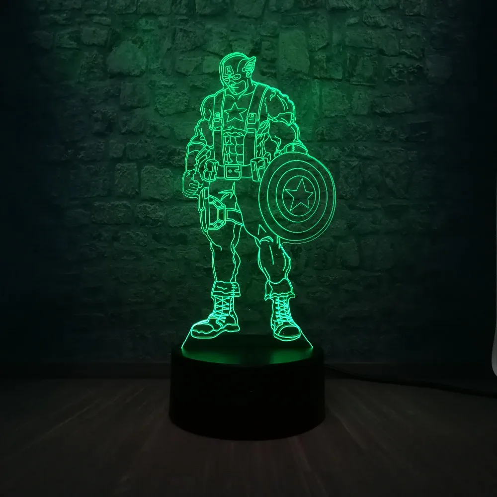 Американский фильм фигурка капитан 3D светодиодный светильник ночник супер герой