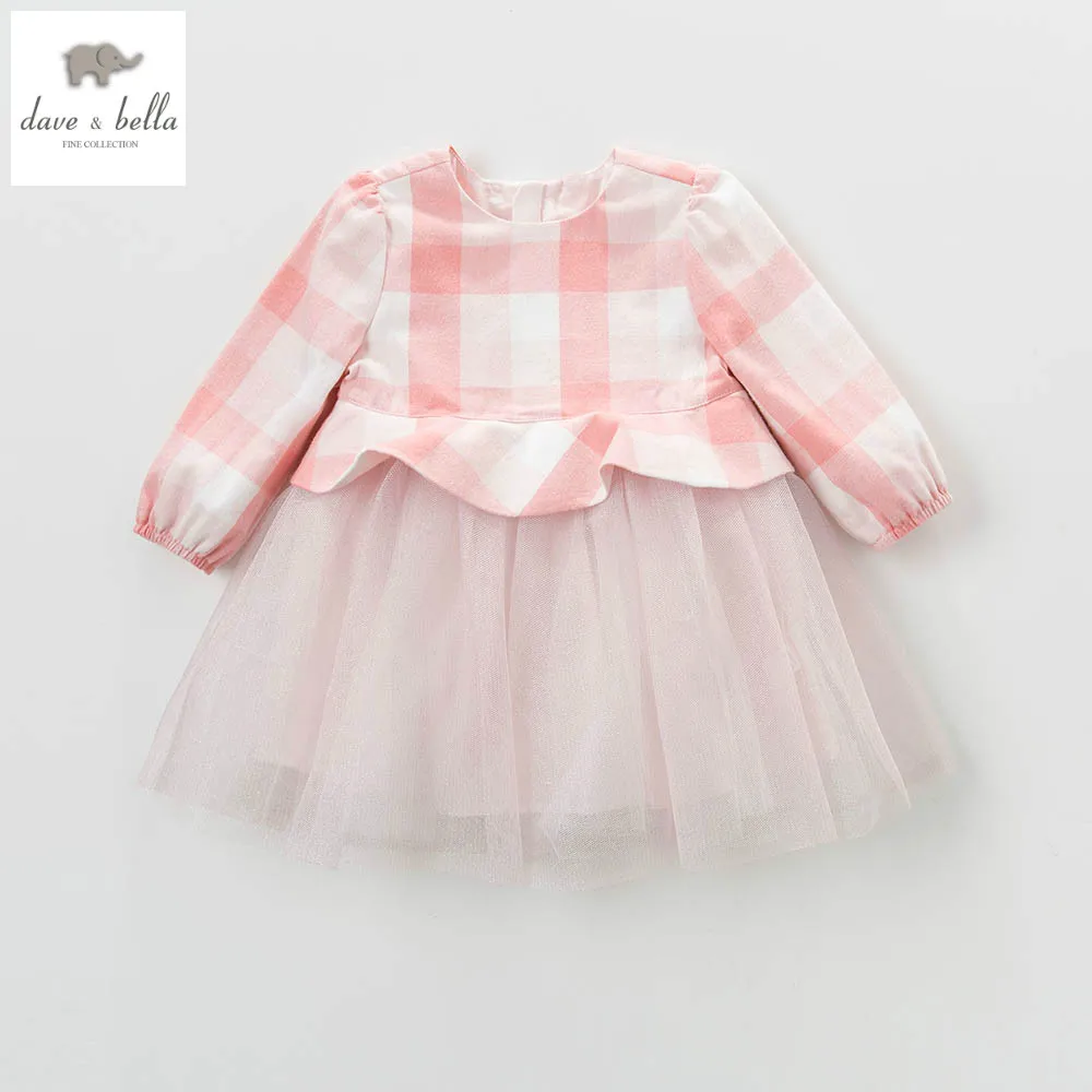 Весеннее платье принцессы для маленьких девочек DB5197 розовое клетчатое детская