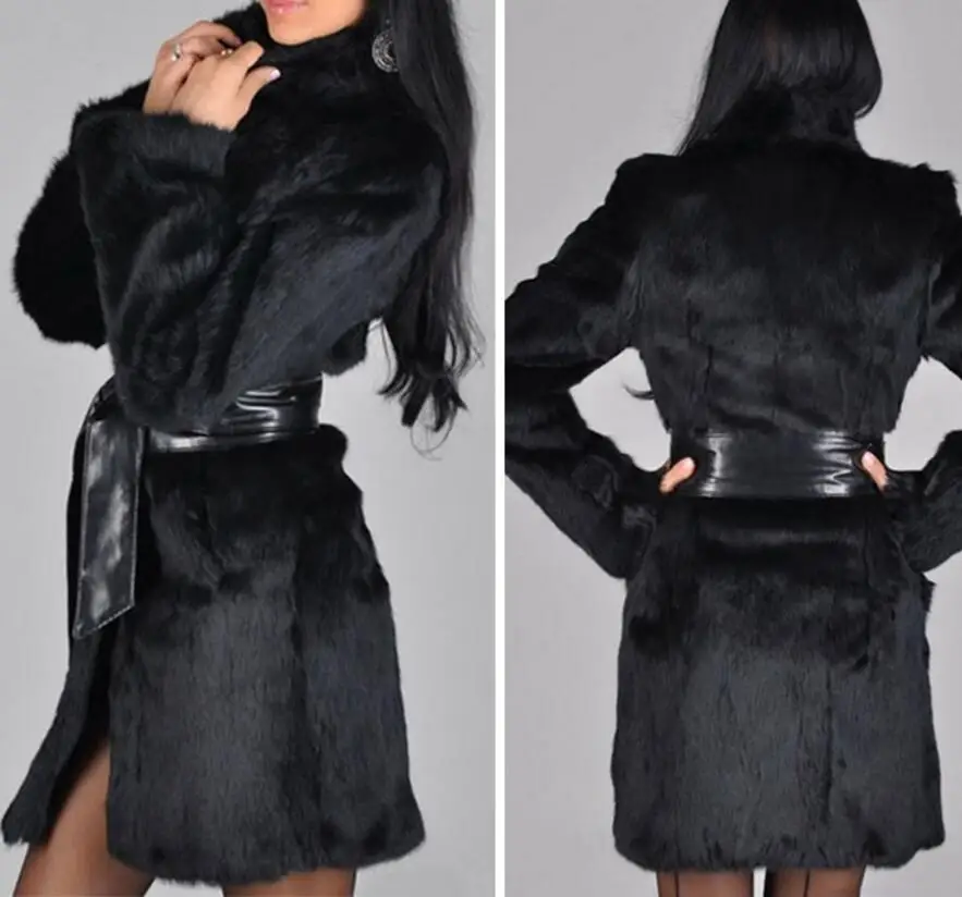 2018 fashion winter fur female decoration fur coat imitation rabbit fur long belt fur images - 6