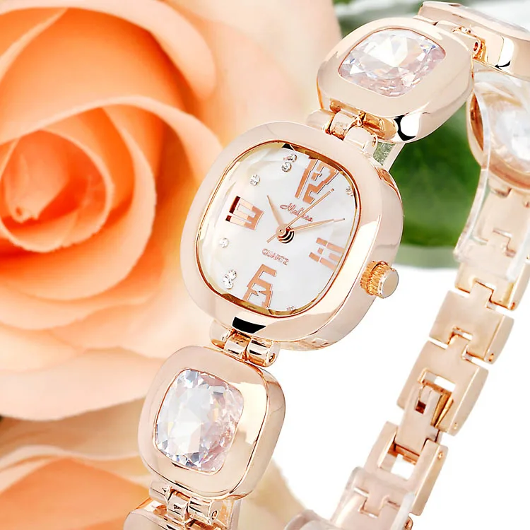 Мода часы дамы наручные ретро старинные Кофе кристалл браслет горный хрусталь
