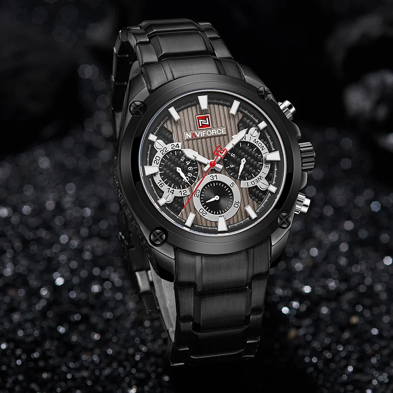 Новые модные мужские часы Naviforce Militray спортивные кварцевые часы 24 часа с датой мужские часы полностью стальные водонепроницаемые мужские наручные часы