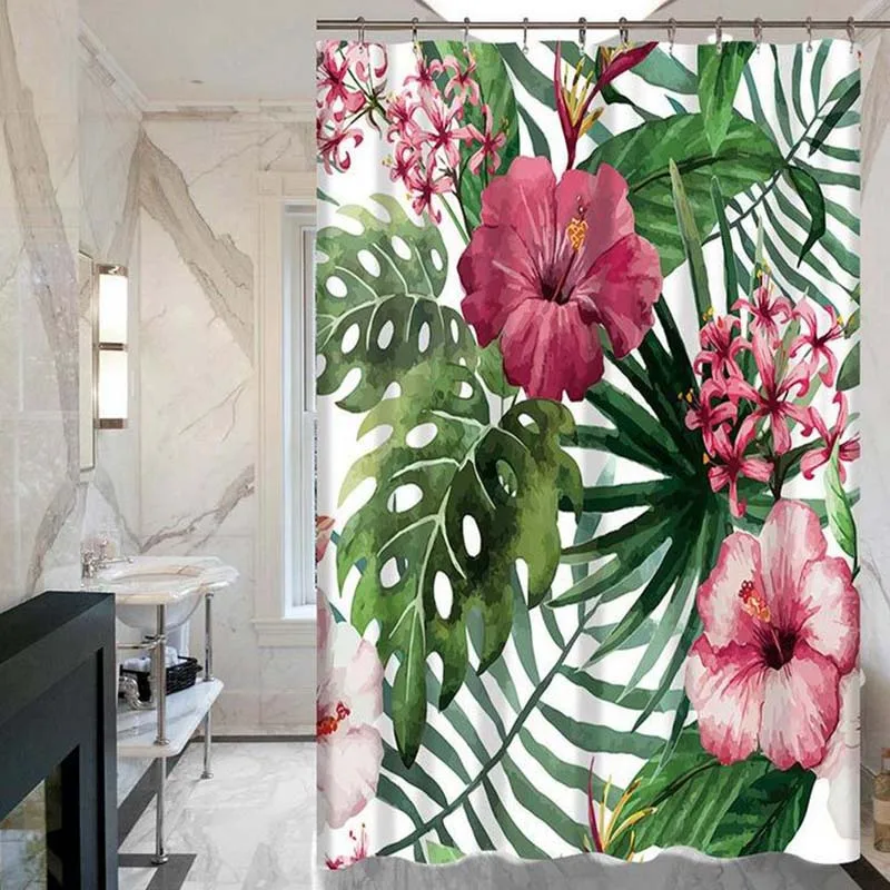 Tropical Plants Green Leaves Creative Digital Printing Curtains Shower Bathroom Products With 12 Hooks Wholesale | Дом и сад