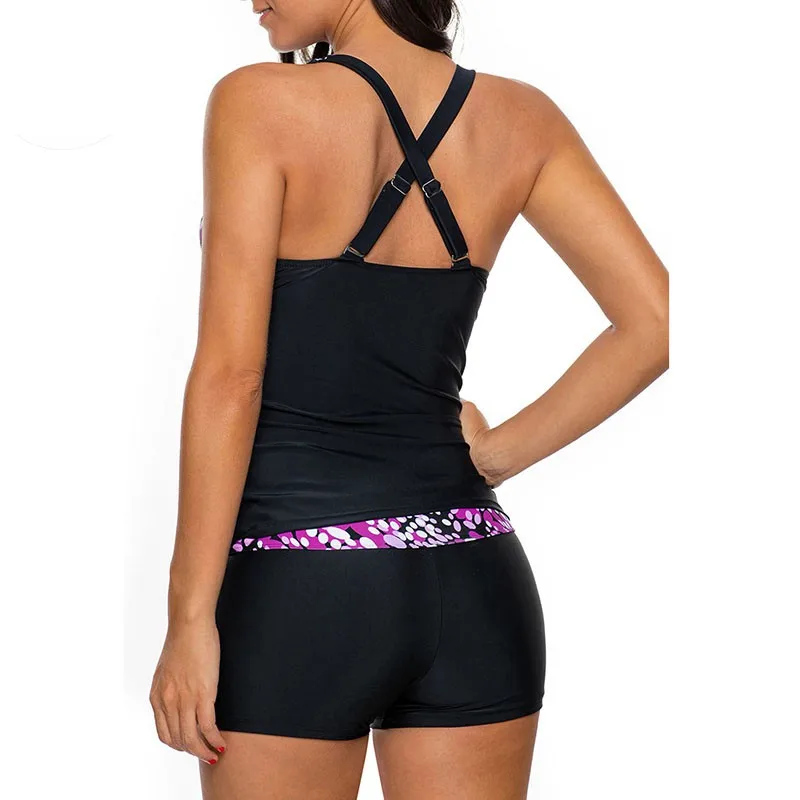 Фиолетовый белые пятна 2 шт. танкини ванный комплект купальник бикини maillot de bain 2018