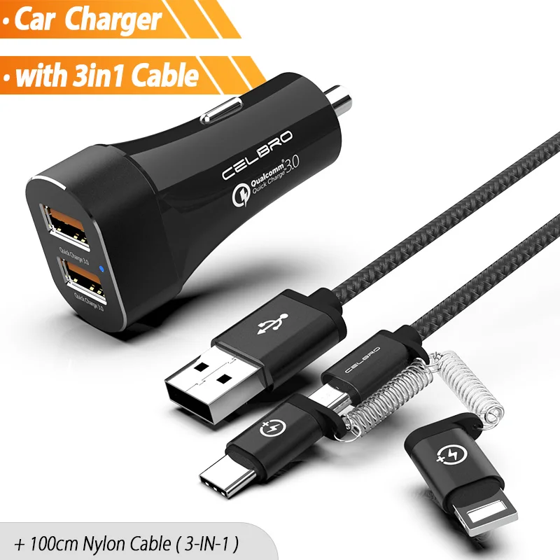 1 charger 1 cable Автомобильное зарядное устройство Quick Charge 3,0 двойное автомобильное usb-устройство для зарядки телефона Qc 3,0 2,0 быстрая зарядка автомобильное зарядное устройство для Iphone 11 Pro Max - Тип штекера: 1 charger 1 cable