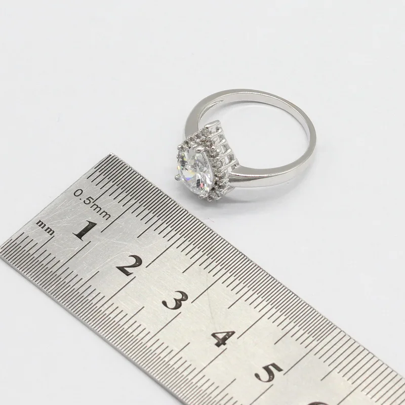 White Cubic Zircnoia 925 Sterling Silver Bridal Jewelry Sets For Women Bracelet Earrings Necklace Pendant Rings Gift Box