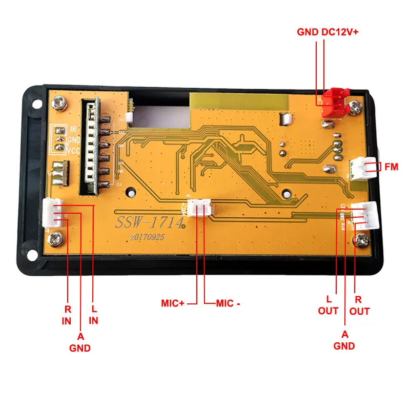 Модуль WAV WMA SD/MMC 12 В постоянного тока MP3 Bluetooth рекордер FM радио песня светодиодный