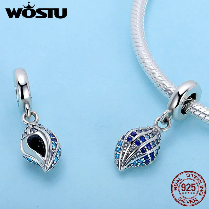 WOSTU, новинка, 925 пробы, Серебряная раковина, морская улитка, подвеска, подходит для оригинала, браслет из бусин, сделай сам, счастливый бренд, ювелирное изделие, подарок CQC707