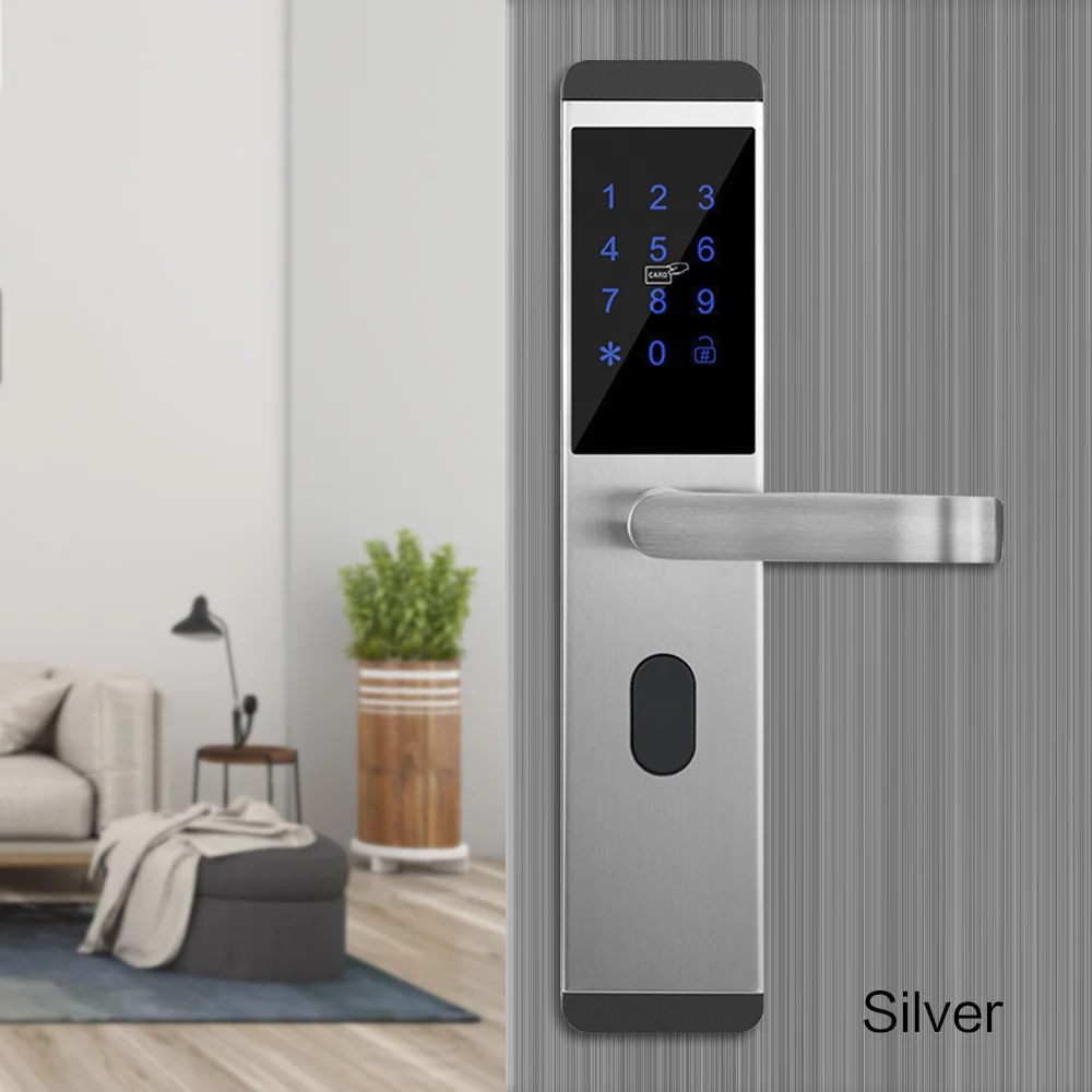 Умный электронный дверной замок из нержавеющей стали, Bluetooth, WiFi, приложение, врезной дверной замок - Цвет: Серебристый