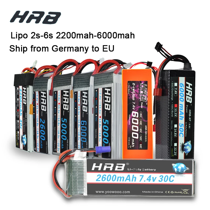 HRB Lipo 3S 4S 11 1 V 14 8 5000mah 2S 6S 7 4 22 2 батарея 2200mah 2600mah 3300mah T для TRAXXAS 1:10 RC Car FPV Boat | Игрушки и