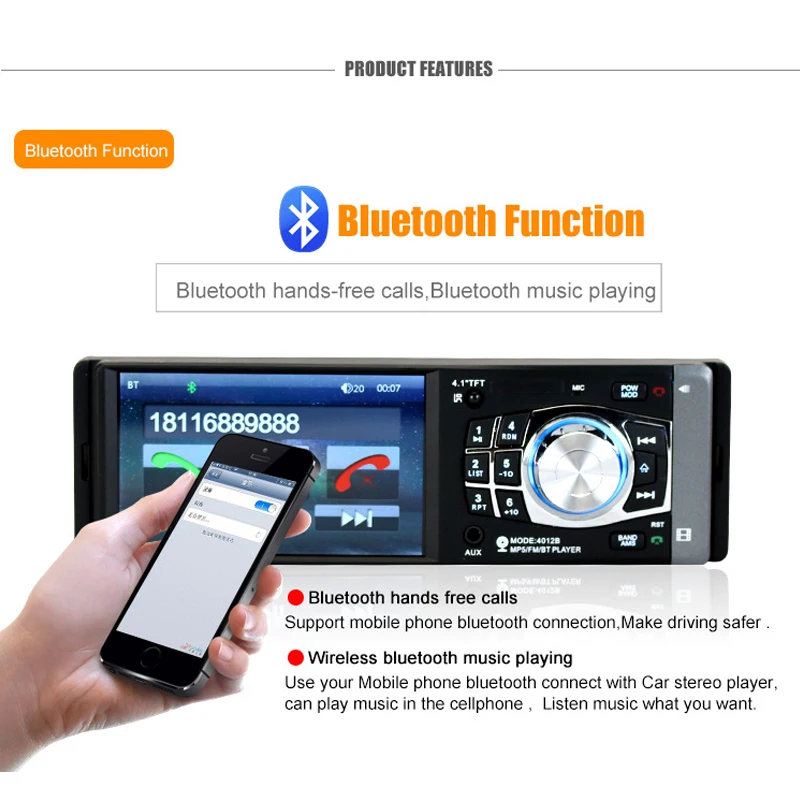 Автомобильный дисплей 4 1 дюймов Аудио hands free Bluetooth Вызов MP4 Радио Автомобиль MP5