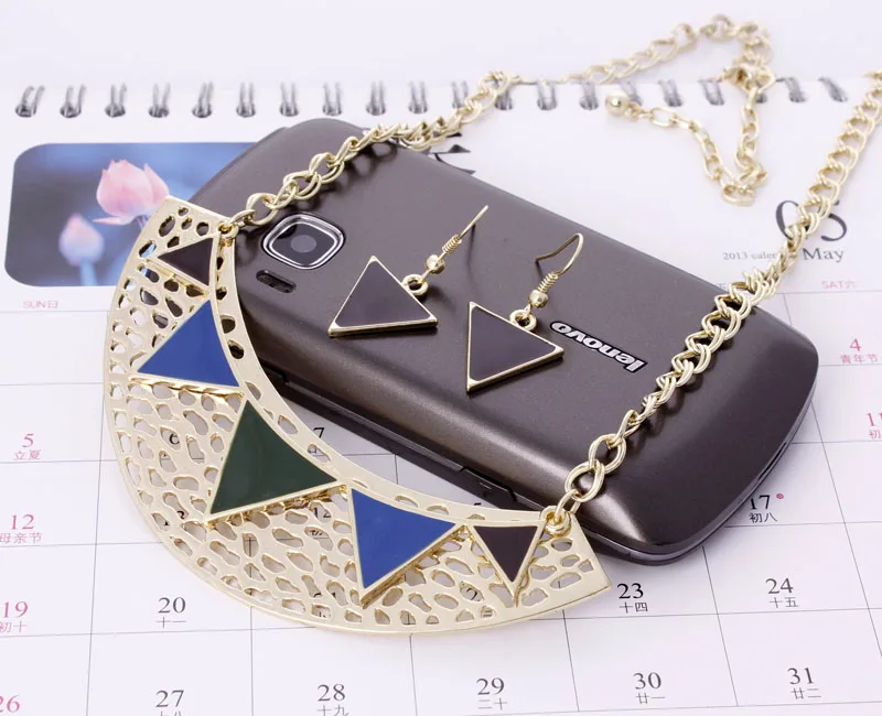 Позолоченные ожерелья эмалевые и серьги набор золотых ожерелий модные ювелирные