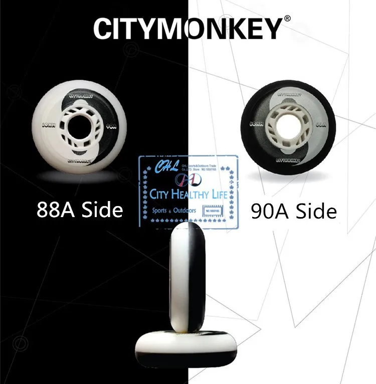 CityMonkey TJL двойная твердость сторона 88A 90A торможение катание колеса черный и белый цвет для 72 мм 76 мм 80 мм скейт колеса
