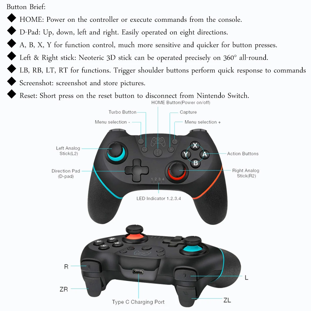 Беспроводной контроллер Bluetooth для Nintendo Switch Pro пульт дистанционного управления