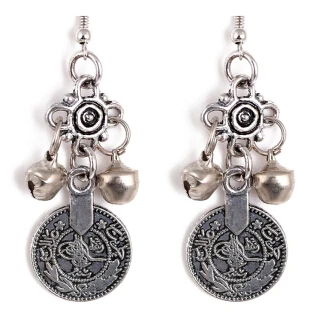 Афганский окисленное серебро Монета этнические сережки в виде капелек Jhumka Индийский Большой длинной кисточкой серьги для Для женщин Винтаж Египет ювелирные украшения в этническом стиле - Окраска металла: 3253