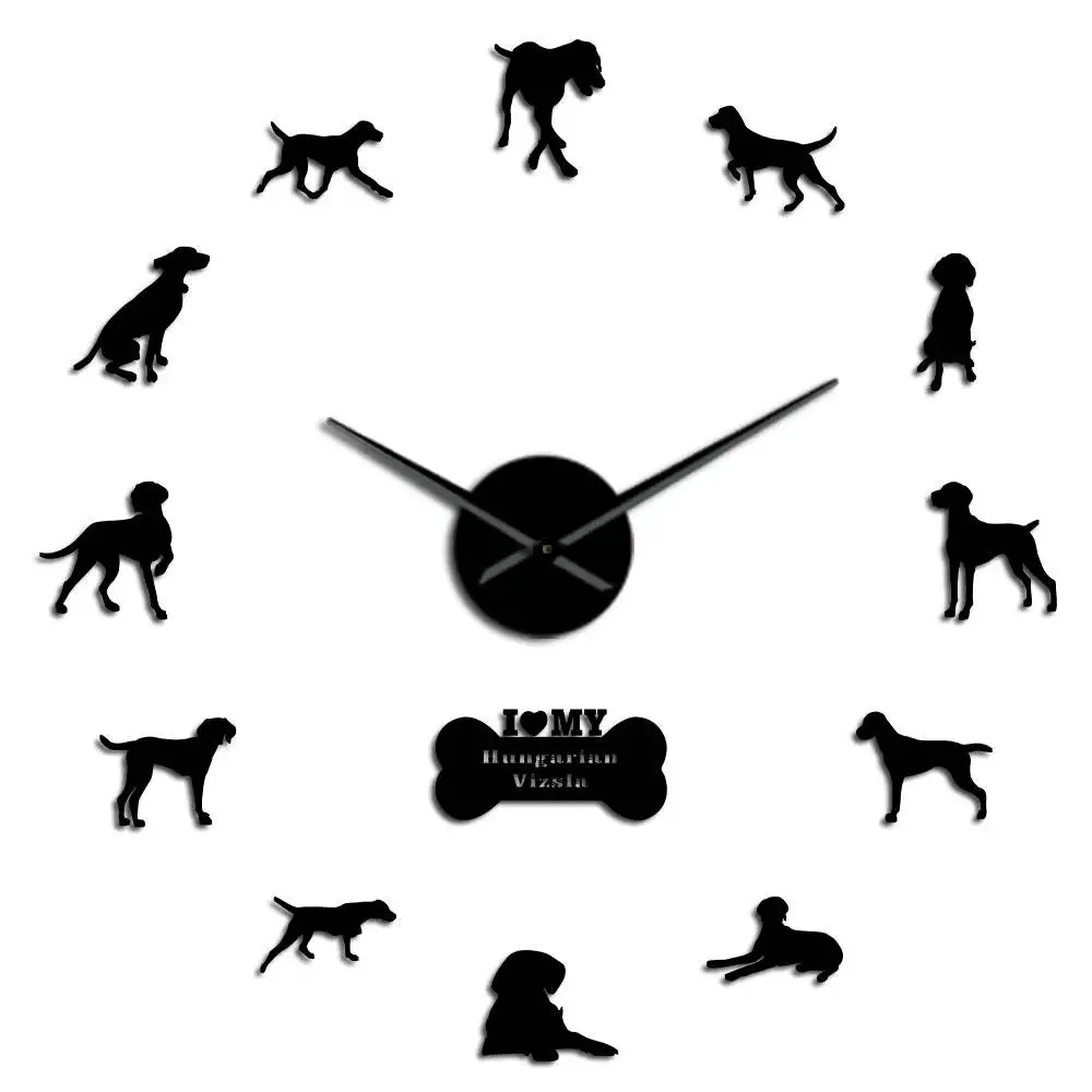 Black Венгрии собака vizsla породы настенные часы для самостоятельной сборки зеркальная поверхность наклейки на стену 3D ПЭТ часы Бигль портрет для любителей собак - Цвет: Black