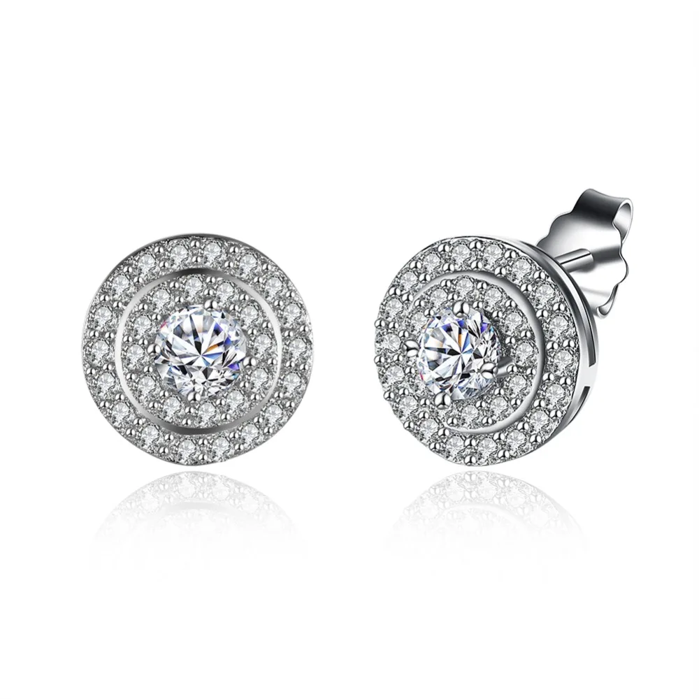 

Fashion Women Stud Earrings 925 Sterling Silver CZ Crystal Earrings Full With 3 Circles White Cubic Zircons for Lady Love Gift