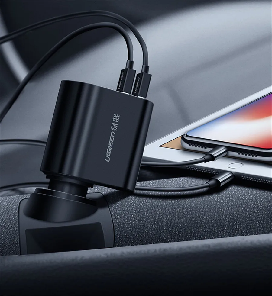 Ugreen расширение автомобильное зарядное устройство для телефона для iPhone X 8 7 6 Plus USB Авто адаптер для iPad Xiaomi Mi6 Mi5 samsung S8 S7 S6 Edge LG G6