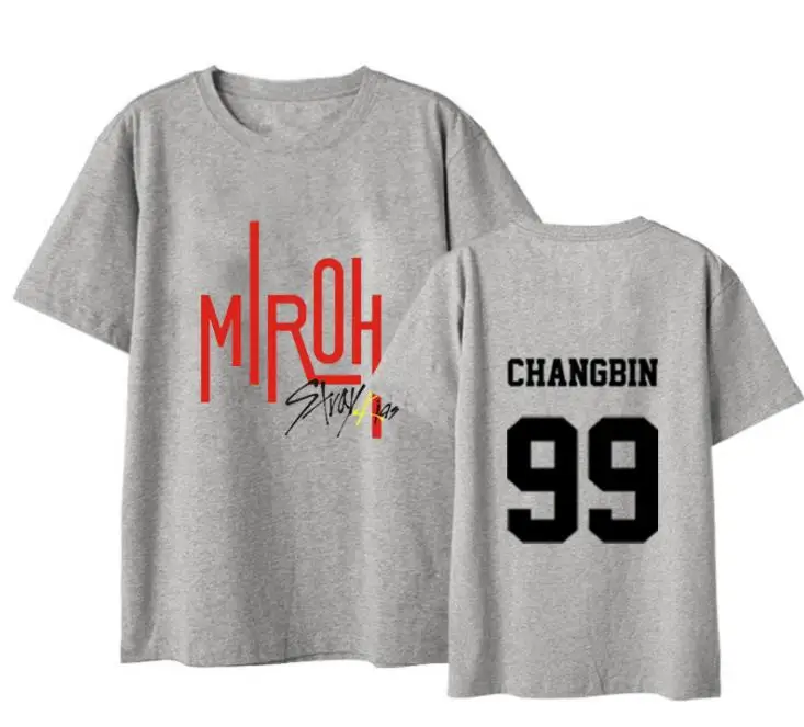 Kpop straykids new album miroh member name printing t shirt unisex fashion summer o neck short sleeve white/grey t-shirt | Женская