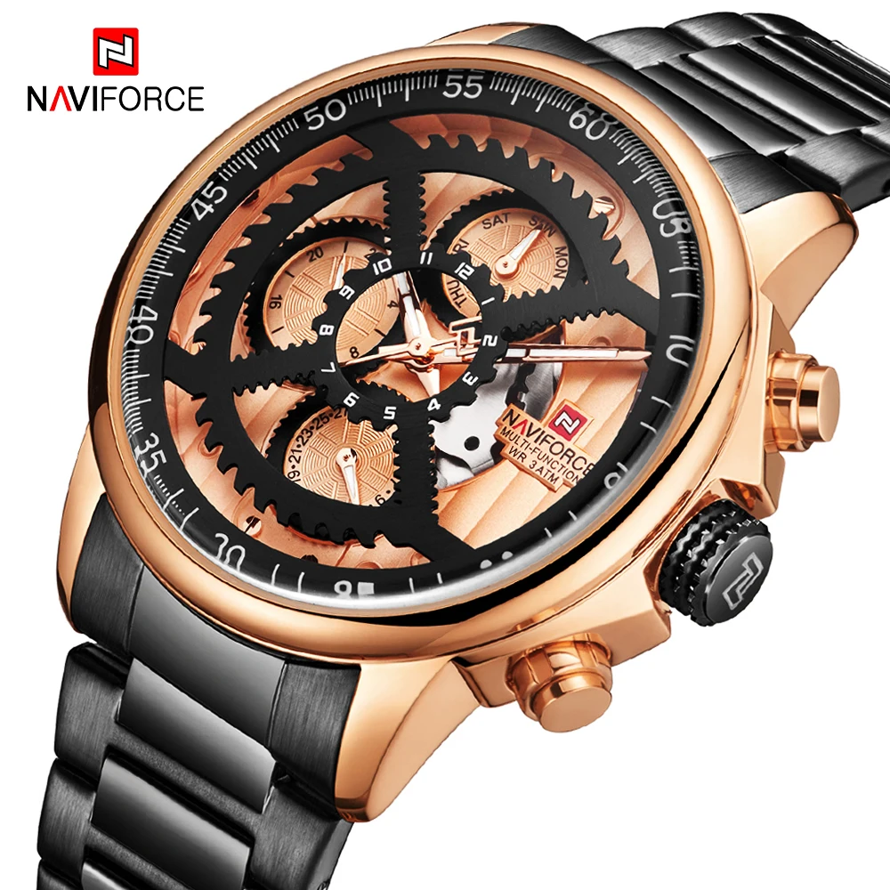 NAVIFORCE Роскошные наручные часы модные спортивные из нержавеющей стали