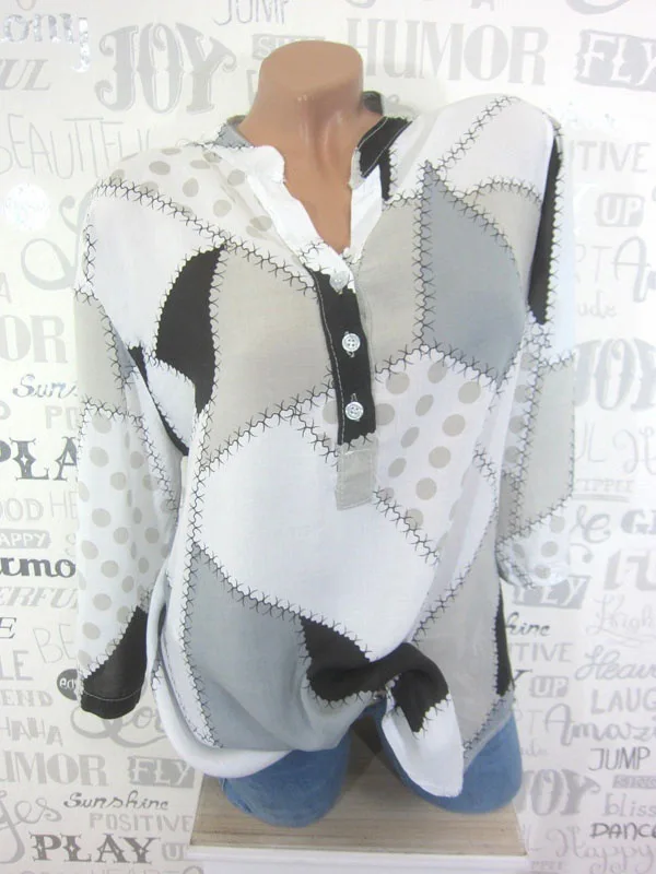 

European style print half sleeve stand collar woman blouse plus size spring autumn fashion casual slim female shirts korean