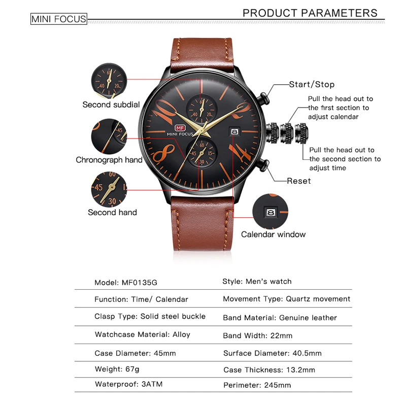 MINIFOCUS кожа Бизнес Для мужчин s часы лучший бренд класса люкс кварта хронограф
