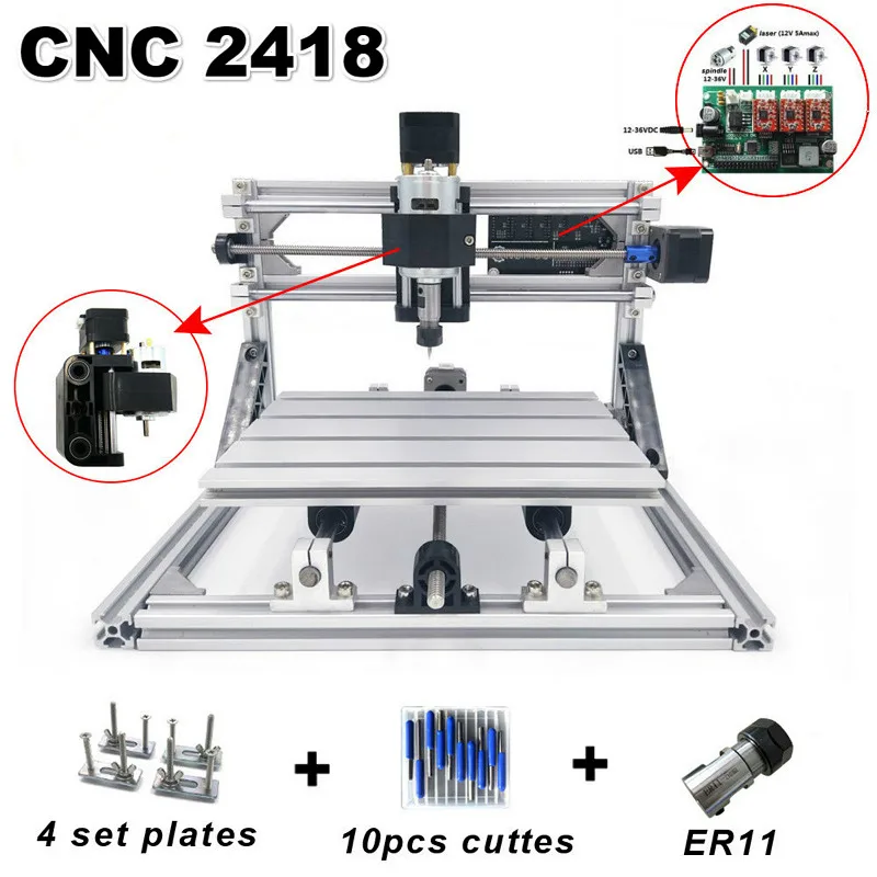 3 оси ЧПУ 2418 с ER11, DIY мини лазерный гравировальный станок с ЧПУ, Pcb фрезерный станок, резьба по дереву маршрутизатор, ЧПУ маршрутизатор, игрушки