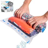 12pc hand rolling type compression vacuum bag transparent foldable clothing storage bag space saving bags for home and travel