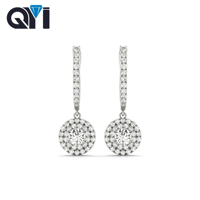 QYI 925 пробы серебро падение уха Для женщин 1 Ct круглая огранка Белое золото Цвет