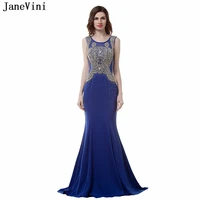 janevini elegant royal blue bridesmaid dresses 2018 scoop neck satin luxury dubai prom dress crystal beaded mermaid party gowns