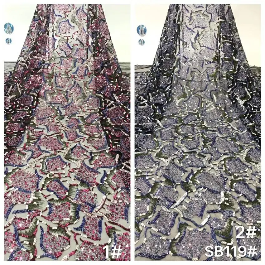 

High quality African sequins tulle lace royal blue French net lace fabric with embroidery for party dress XB14