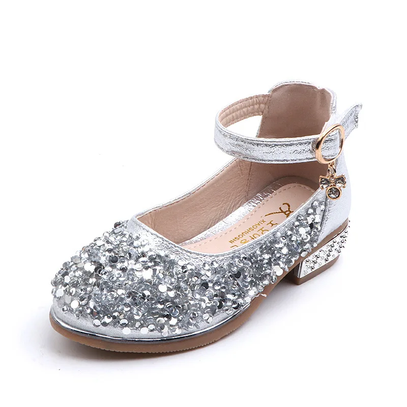 Sweet Girls Shoes Kids Leather For Big Girl Party Dancing Wedding Dress High-heeled Children's Rhinestone |