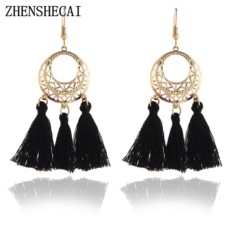 2017 Популярные висячие серьги с кисточками для женщин и девушек черные винтажные