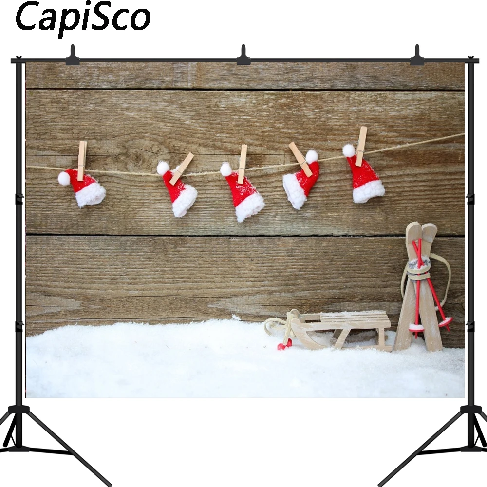 Фон для фотосъемки с изображением деревянной стены рождественской снежной шляпы