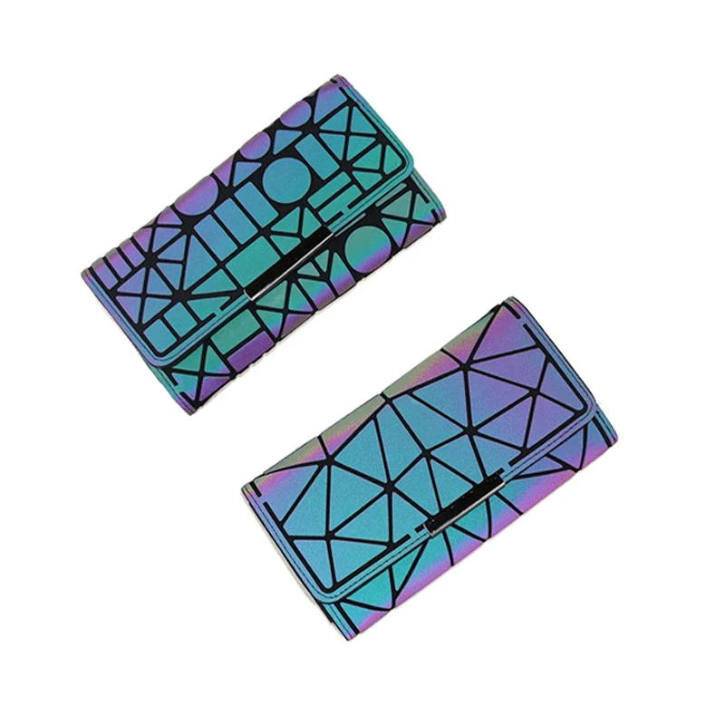 aliwood Famous Brand Women Wallets Money Clip Luminous Tri-fold Geometry Long Purse Noctilucent Female Clutch Phone Bag Carteira