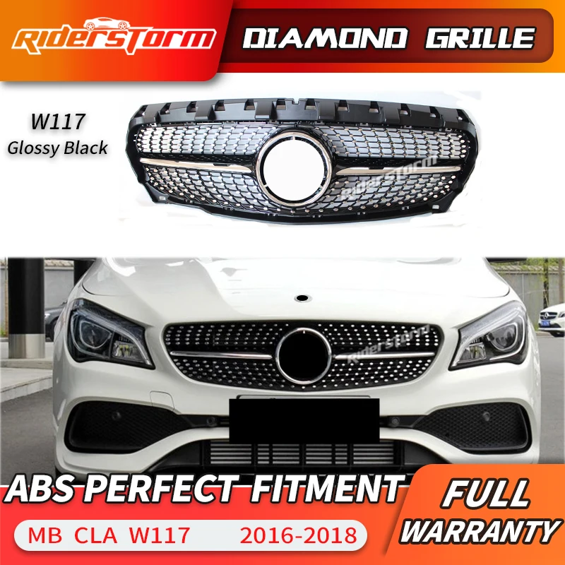 For CLA class W117 Diamond Grill Front Grille for CLA180 CLA200 CLA220 CLA250 Car grille front bumper lip 2016 2018|Гоночные решетки|