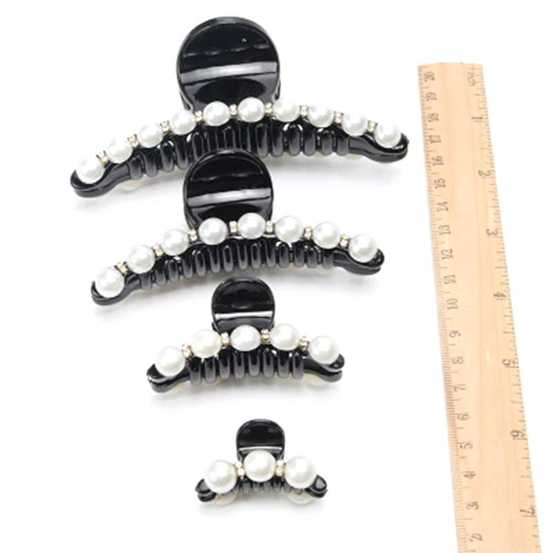 Заколки для волос стразы женские большие черные зажимы с жемчугом заколки-крабы
