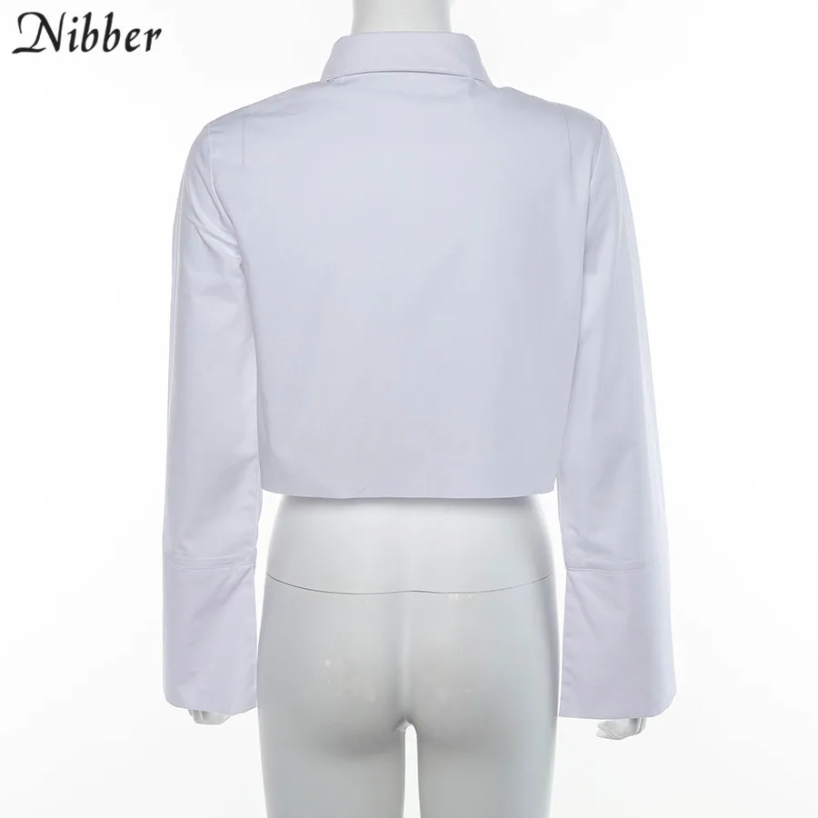 Nibber2019 весна лето Офисная Леди Белый укороченный топ Женская футболка элегантный уличный длинный рукав Базовая Повседневная футболка с вышивкой mujer