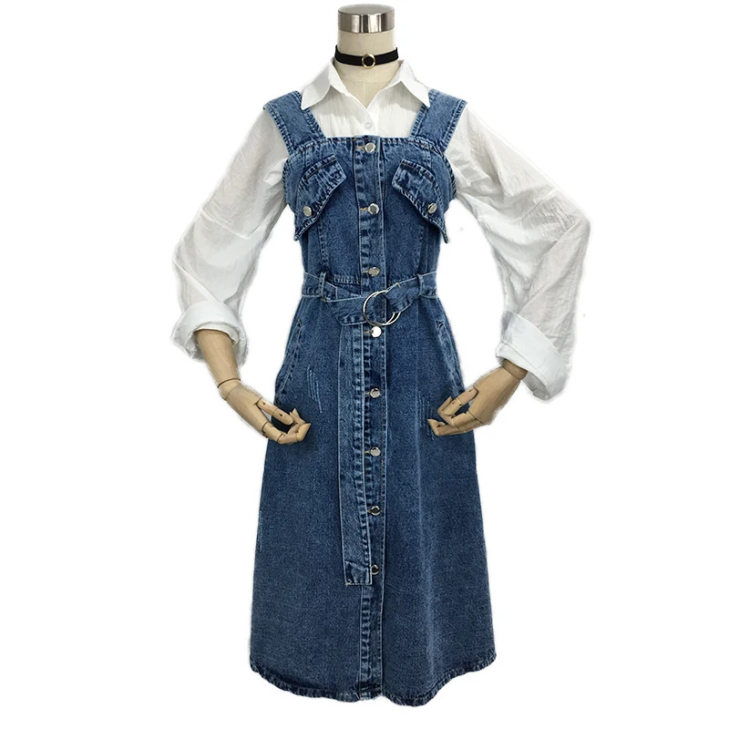 Женское джинсовое платье без рукавов повседневное однобортное Платье До Колена