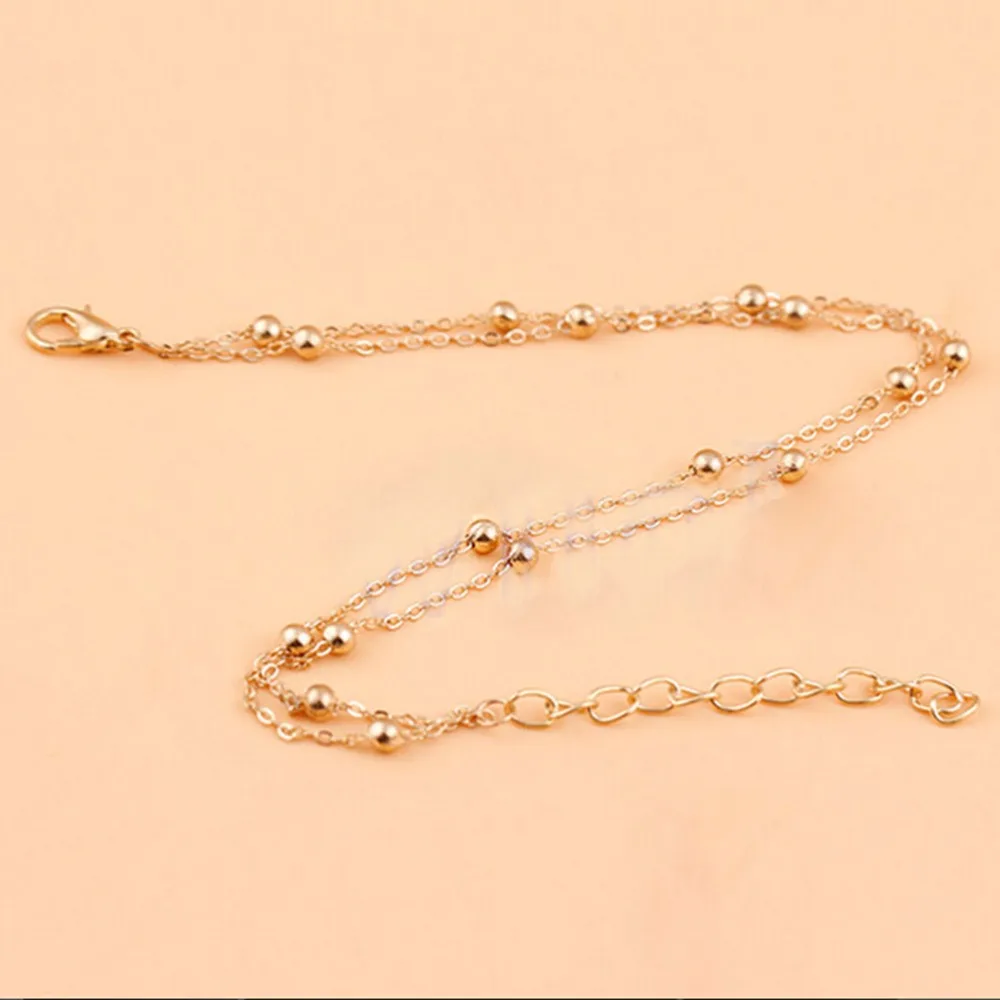 Новинка 1 шт. золотые двойные бусины в стиле панк цепочка на щиколотке браслеты