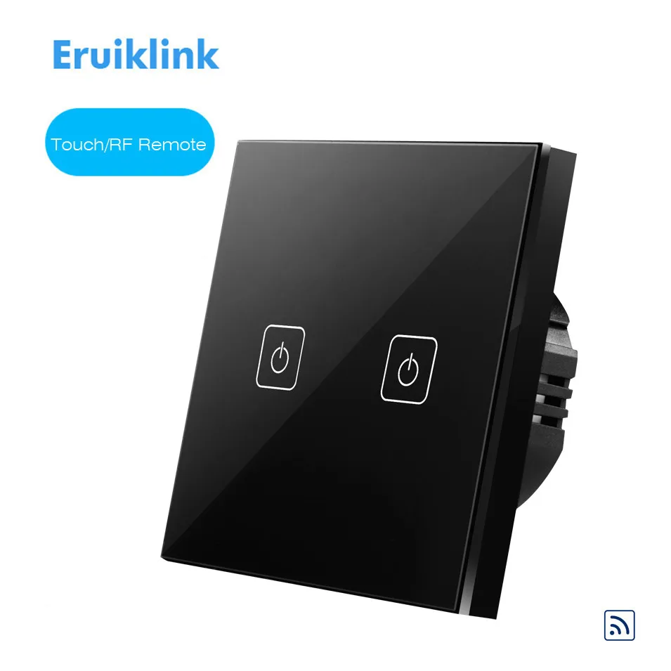 

Eruiklink EU Standard Remote Control Switch 2 gang 1 Way, RF433 Smart Wall Switch, Wireless RF Touch Light Switch, White/Black
