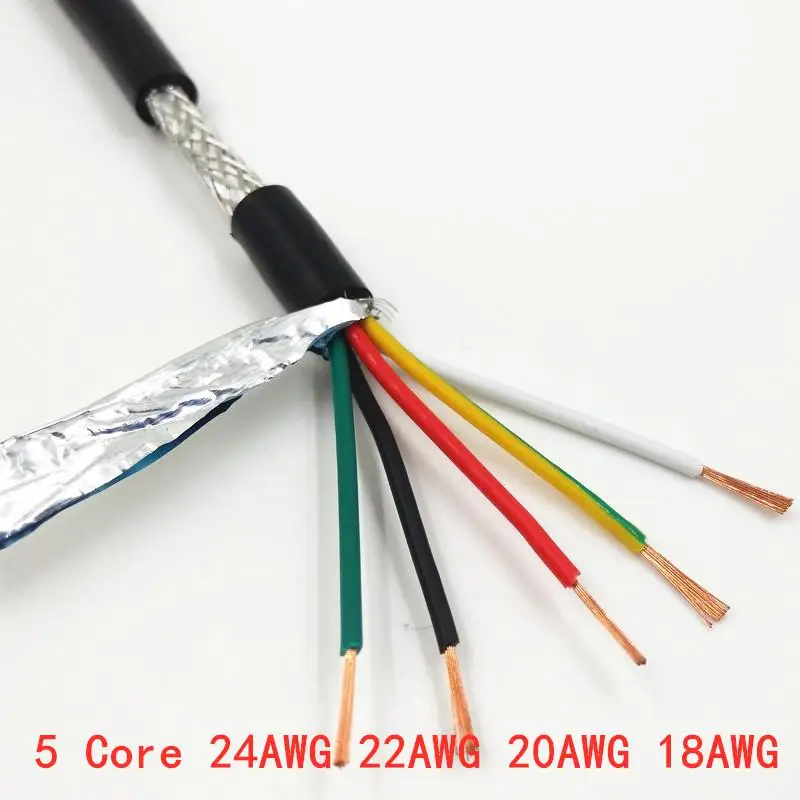 20AWG 2/3/4/5 жильный экранированный кабель 1 м чистой меди RVVP экранированный провод кабель управления UL2547 сигнала ВИР - Цвет: 5 Core