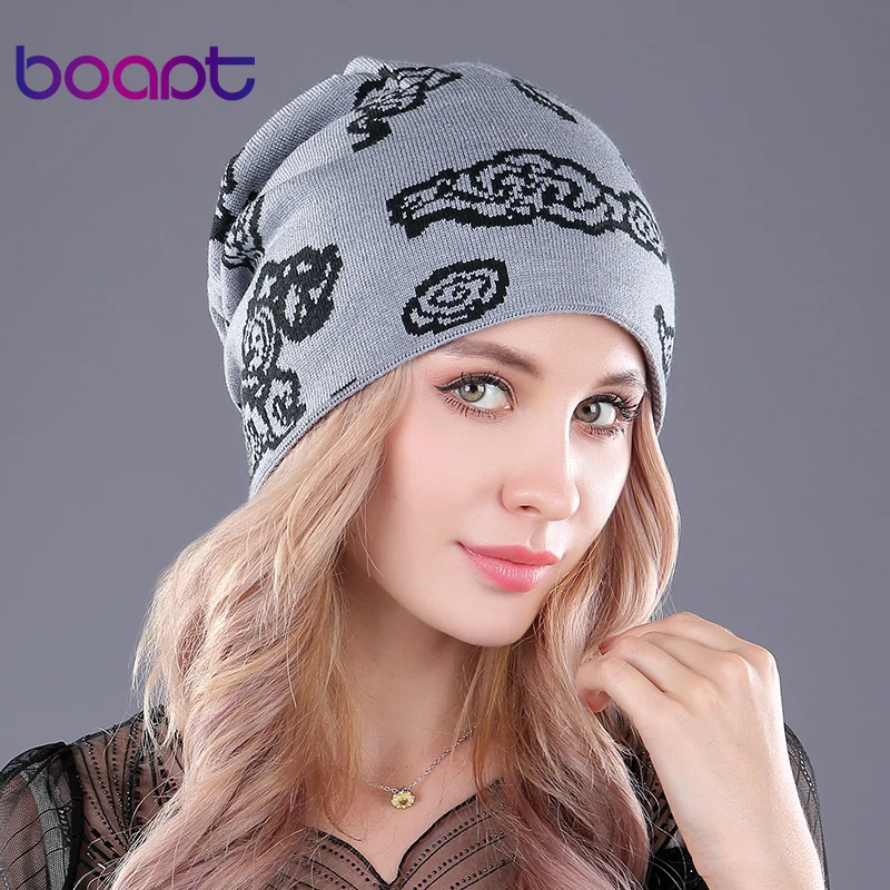 [boapt] облако печать двухъярусный толстый кашемир вязание колпачки женский пол