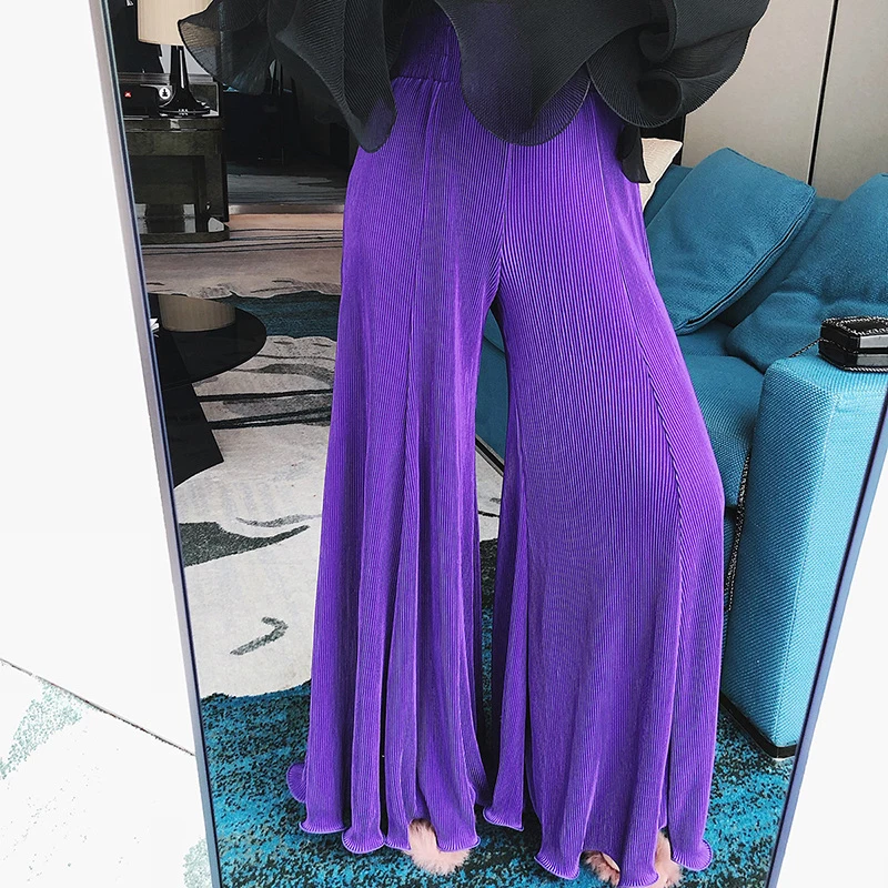 TWOTWINSTYLE шифоновые широкие брюки для женщин с высокой талией эластичные с рюшами Длинные брюки весенняя мода OL одежда