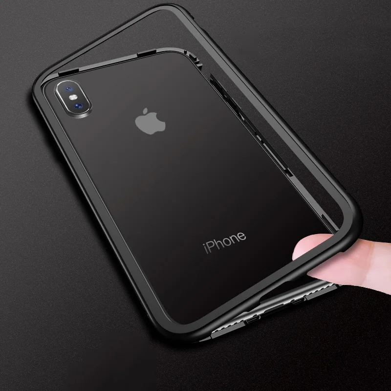 360 Magnetic Adsorption Case for iPhone X 8 Plus 7 6 6S + Tempered Glass Back Cover Hard case |